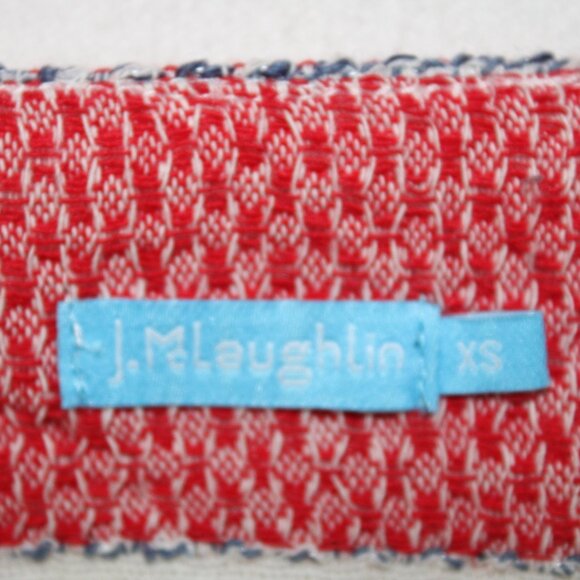 J. McLaughlin Davis Red Blue Cream Mixed Stripe Fringe hem Jacket, Size XS - Picture 7 of 8